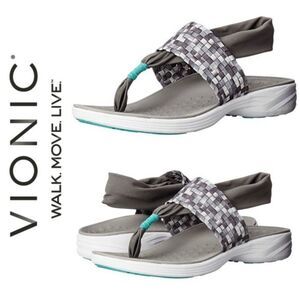 VIONIC Serene Tia Braided Orthopaedic Sandals in Grey Size 6